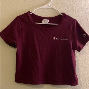 Champion Script Burgundy Crop T-Shirt